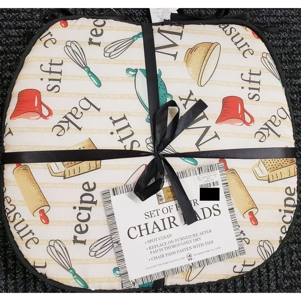Set of 4 CHAIR PADS CUSHIONS w/ black strings, 15